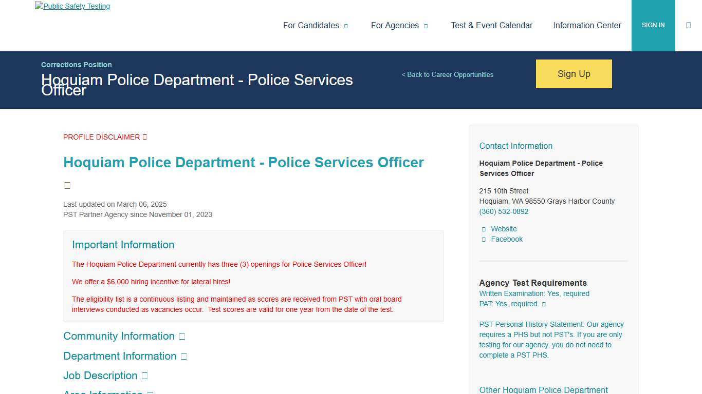 Public Safety Testing - Hoquiam Police Department - Police Services Officer