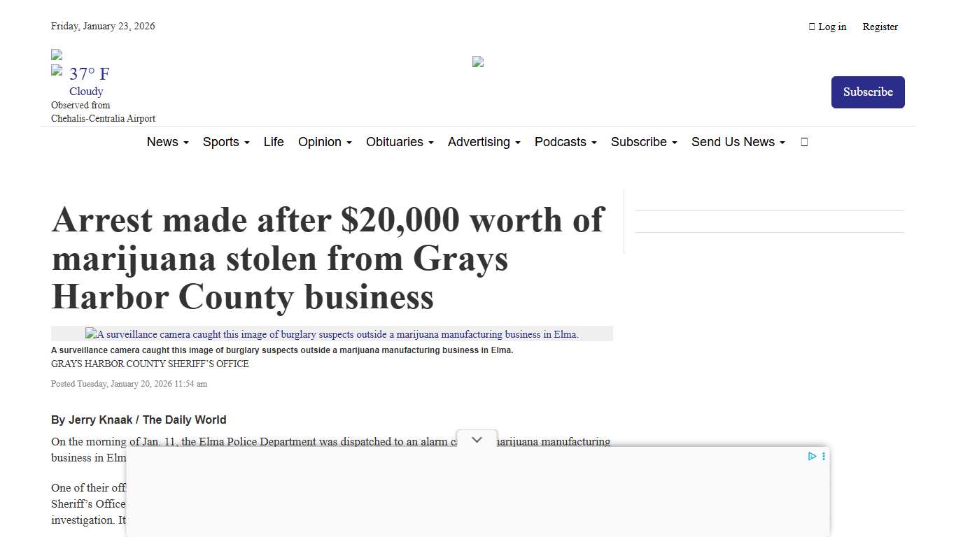 Arrest made after $20,000 worth of marijuana stolen from Grays Harbor County business The Daily Chronicle